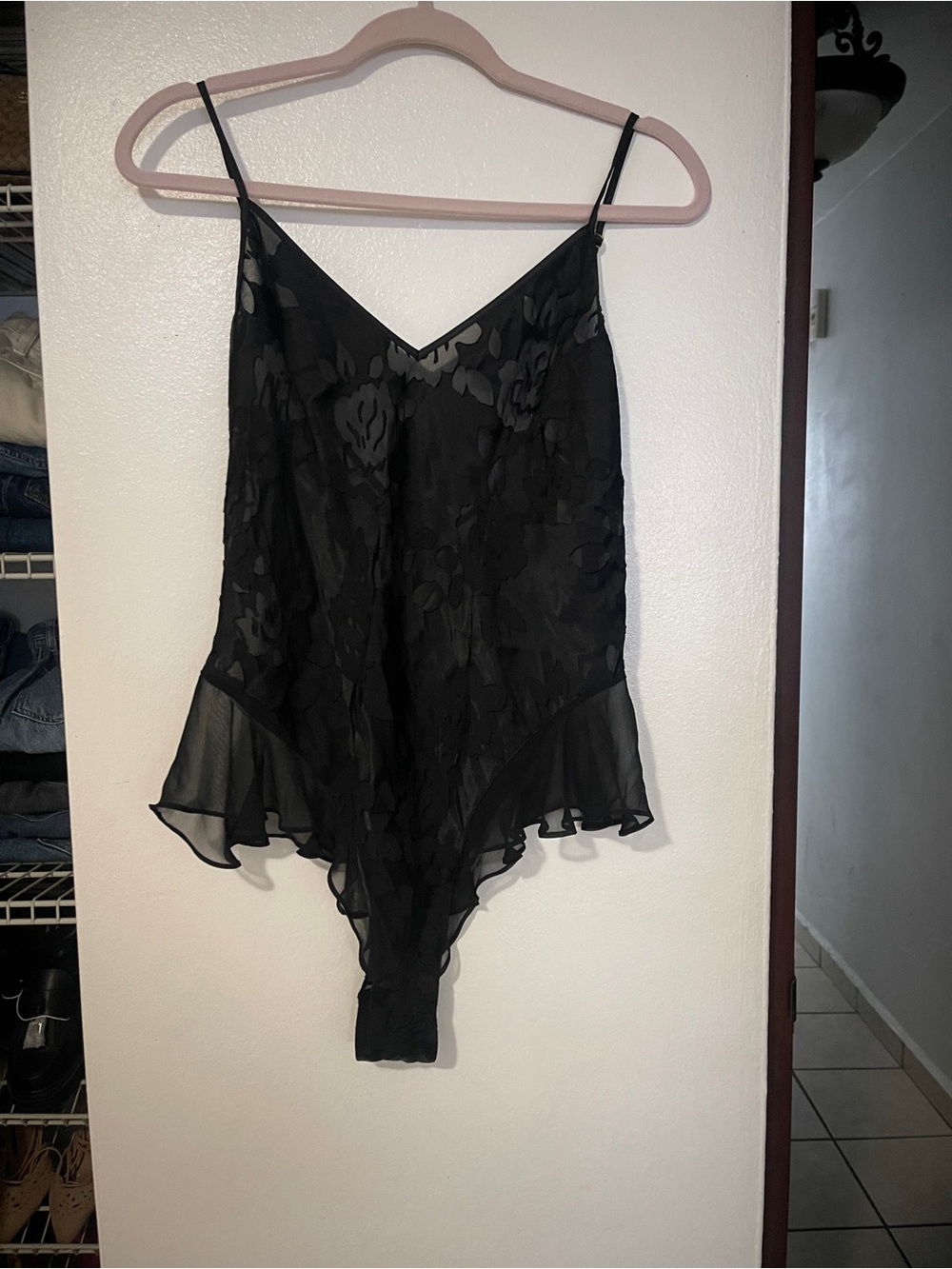 Victorias Secret Vintage Floral Sheer Ruffle Teddy